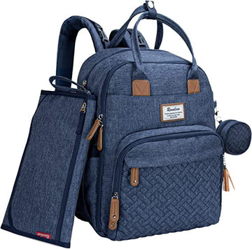 Dikaslon Sac à Langer Dos – 18 Poches, Tapis, Porte-Tétine, Fixation Poussette – Bleu Marine