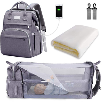 SNDMOR Sac à Langer avec Lit Pliable – Grand Sac à Dos de Voyage pour Bébé